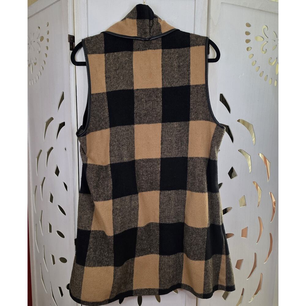 BKE Women's Buffalo Check Open-front Vest Faux Leather Trim Preppy Size XL - Picture 3 of 8